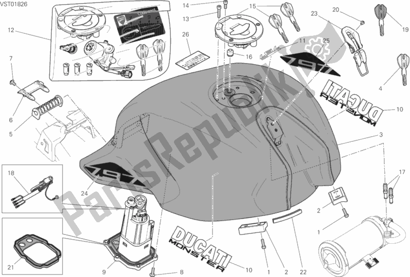 All parts for the 030 - Fuel Tank of the Ducati Monster 797 Thailand 2020